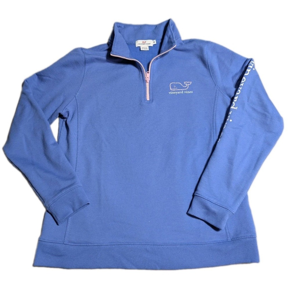 Vineyard Vines Womens M Blue Quarter Zip Pullover Whale Logo Graphic Sweatshirt